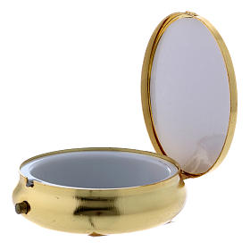 Teche Eucaristiche: Portaostia JHS metallo placca alluminio finiture oro 5 cm Teche Eucaristiche: Portaostia JHS metallo placca alluminio finiture oro 5 cm
