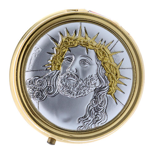 Pyx Ecce Homo in metal with aluminum plate finished in gold 5 cm 1