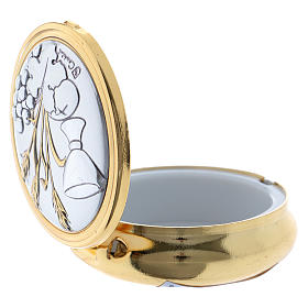 Wheat ear, chalice and grapes host box in metal with aluminium plate 5 cm s3