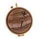 Pyx shrine in metal and wood with lamb incision 5,5 cm diameter s1