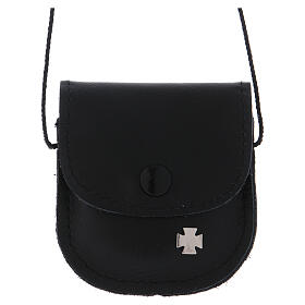 Bag with brass case IHS in black leather diam. 5.5 cm