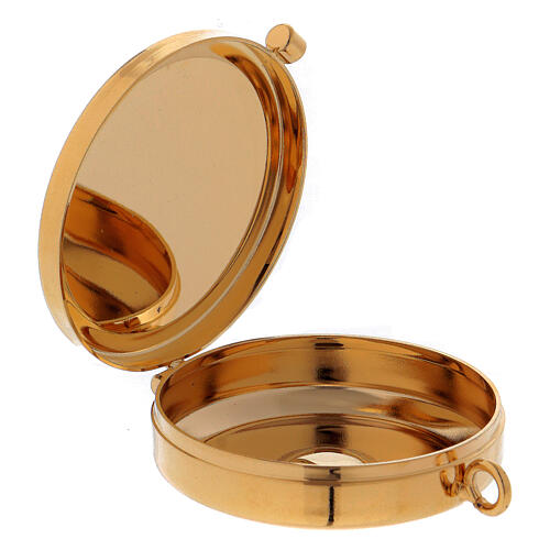 Yellow satin burse with gold plated pyx of 2 in diameter 4