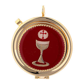 Pyx with chalice on a red plate 2 in diameter