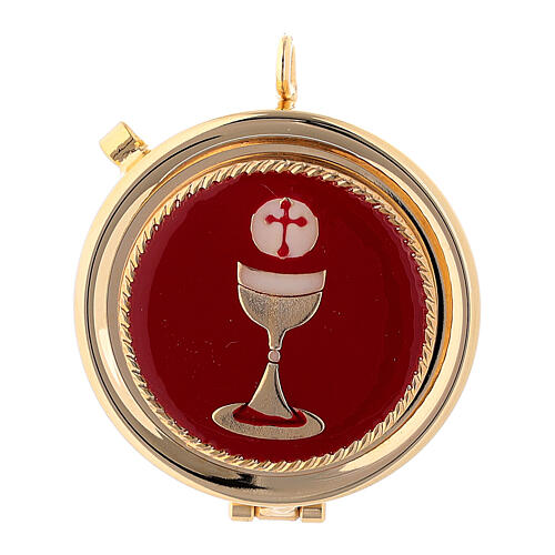 Pyx with chalice on a red plate 2 in diameter 1