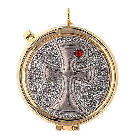 Pyx with tau cross and red stone 2 in diameter