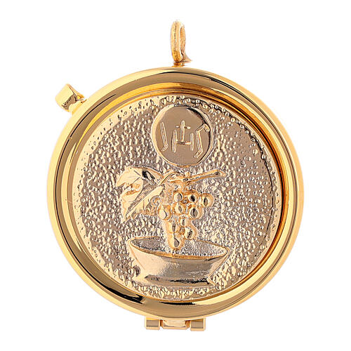 Gold plated brass pyx with embossed IHS and chalice 1