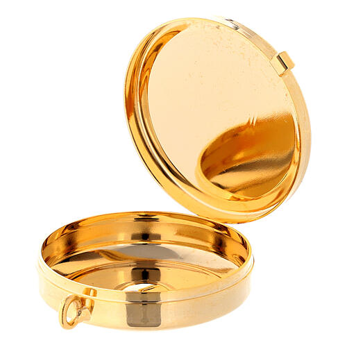 Gold plated brass pyx with embossed IHS and chalice 2