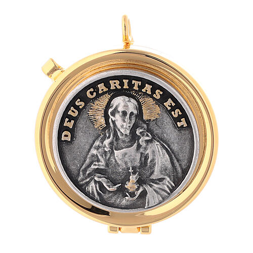 Versehpatene vergoldeten Messing Reliefplatte Deus Caritas Est 1