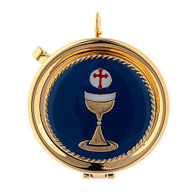 Pyx with chalice on blue enamelled plate