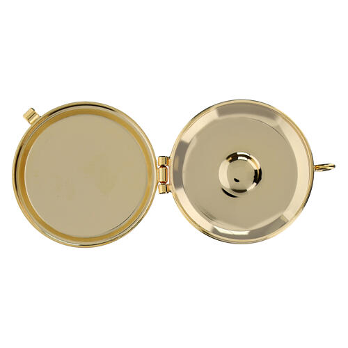 Caixa de hóstias em latão dourado 24k cálice, espiga e cacho de uvas 2