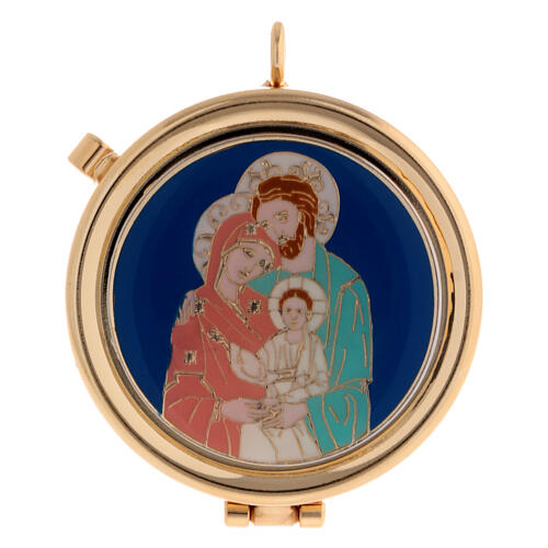 Eucharist case with Holy Family on blue background 1