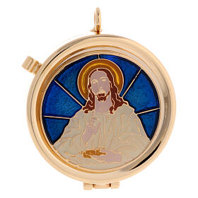 Caixa de hóstias Eucaristia Jesus Cristo fundo azul diâmetro 5 cm