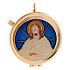 Caixa de hóstias Eucaristia Jesus Cristo fundo azul diâmetro 5 cm s1