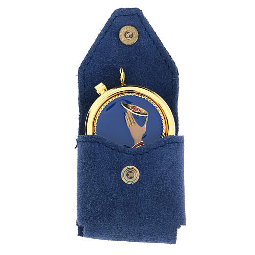 Pouch for Eucharist case in blue suede 1