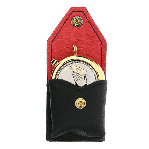 Pouch for Eucharist case in black leather, with engraved case 1