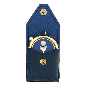 Pouch for Eucharist case in blue leather, with engraved case