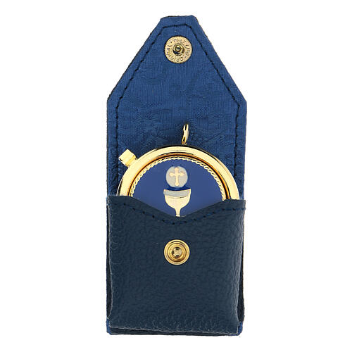 Pouch for Eucharist case in blue leather, with engraved case 1