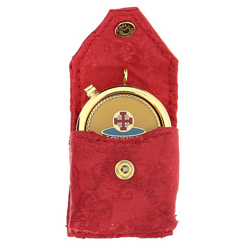 Estuche para viático jaquard rojo con relicario 1