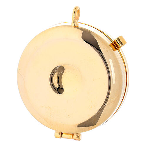 Communion pyx with chalice relief in 24k golden brass 3