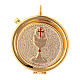 Communion pyx with chalice relief in 24k golden brass s1