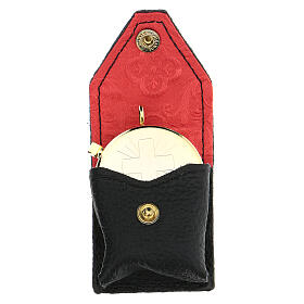 Estojo para viático couro preto interior vermelho com caixa de hóstias