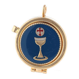 Small pyx 1 1/2 in chalice on enamelled plate