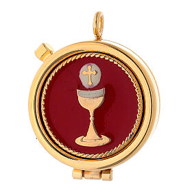 Pyx with chalice on red enamelled plate