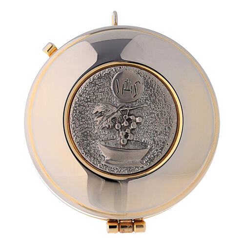 Pyx case in yellow jacquard fabric with golden brass pyx IHS 3