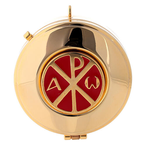 Chi-Rho pyx with enamelled plate and red Jacquard fabric burse 3
