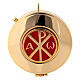 Chi-Rho pyx with enamelled plate and red Jacquard fabric burse s3