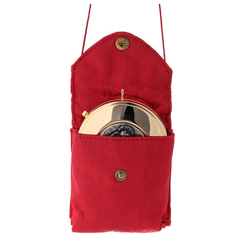 Estojo jacquard vermelho caixa para hóstias latão dourado Sagrada Família 2