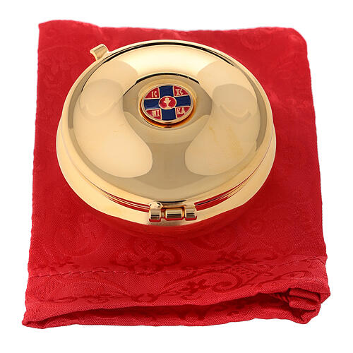 Caixa hóstias esmaltada com cruz e estojo vermelho 4