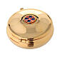 Enamelled gold plated pyx with cross and red burse s1