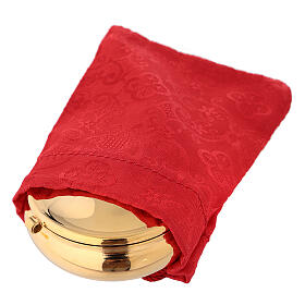 Caixa hóstias dourada com pomba esmaltada e estojo vermelho