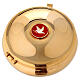 Gold plated pyx with enamelled dove and red burse s1