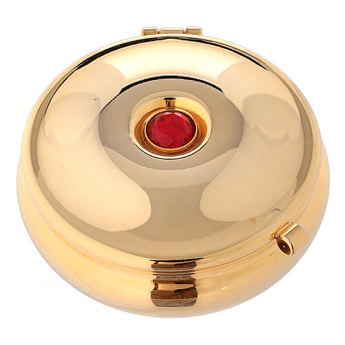 Gold plated pyx with red stone and red burse 1