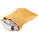 Caixa de hóstias prateada com cruz esmaltada e sacola amarela s4