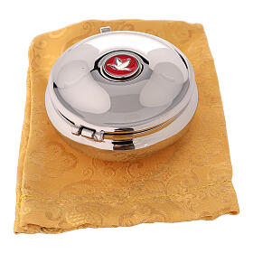 Silver plated pyx with enamelled dove and yellow burse s4