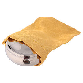 Silver plated pyx with enamelled dove and yellow burse s7