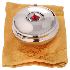 Silver plated pyx with red stone and yellow burse s4