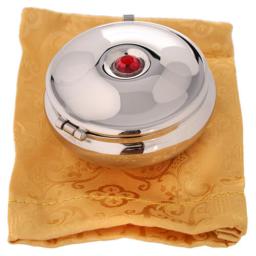 Silver plated pyx with red stone and yellow burse 4