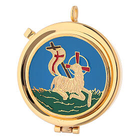 Eucharist case in brass with enamel Lamb of Peace, blue 5.3 cm