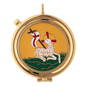 Gold plated pyx with Lamb of God on yellow enamel 2 in