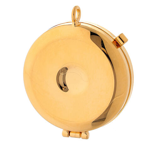 Gold plated pyx with Lamb of God on yellow enamel 2 in 3