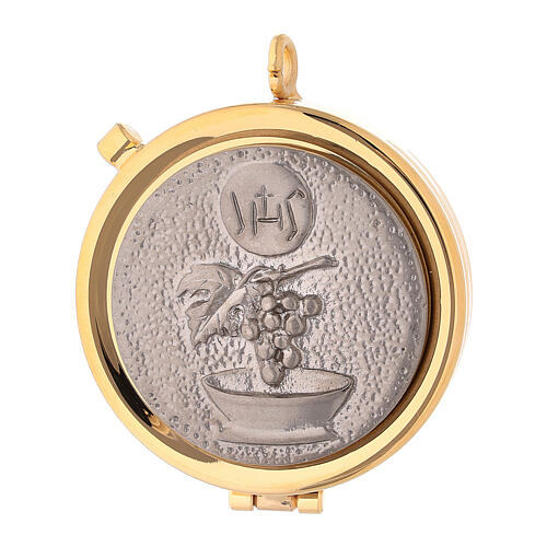 Pyx in brass with chalice and IHS relief 1