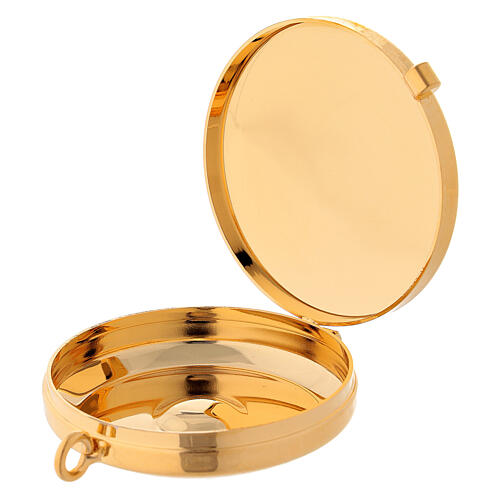 Pyx in gold plated brass with engraved bread and fish 5.3 cm 2