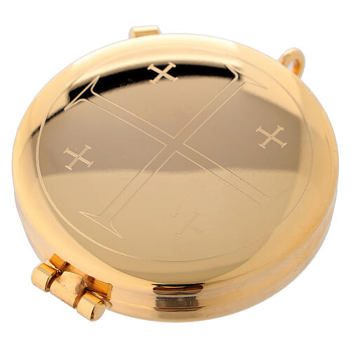 Pyx in gold plated brass with engraved Cross of Jerusalem 5.3 cm 1