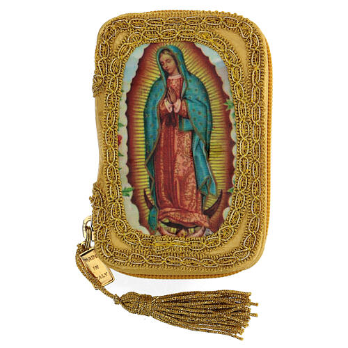 Goldfarbene Versehtasche mit Bild der Madonna von Guadalupe und Versehpatene, 5 cm 1