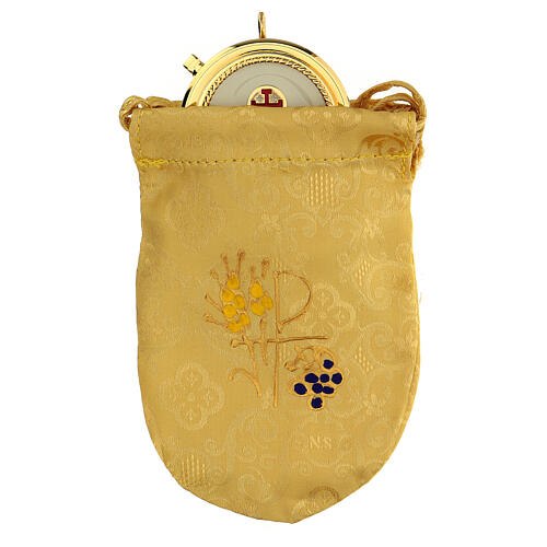 Bolsa dourada com caixa de hóstias esmaltada 5 cm, crucifixo e purificatório 1