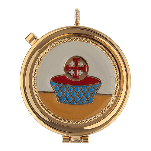 Golden burse with enamelled 2 in pyx crucifix and purificator 2